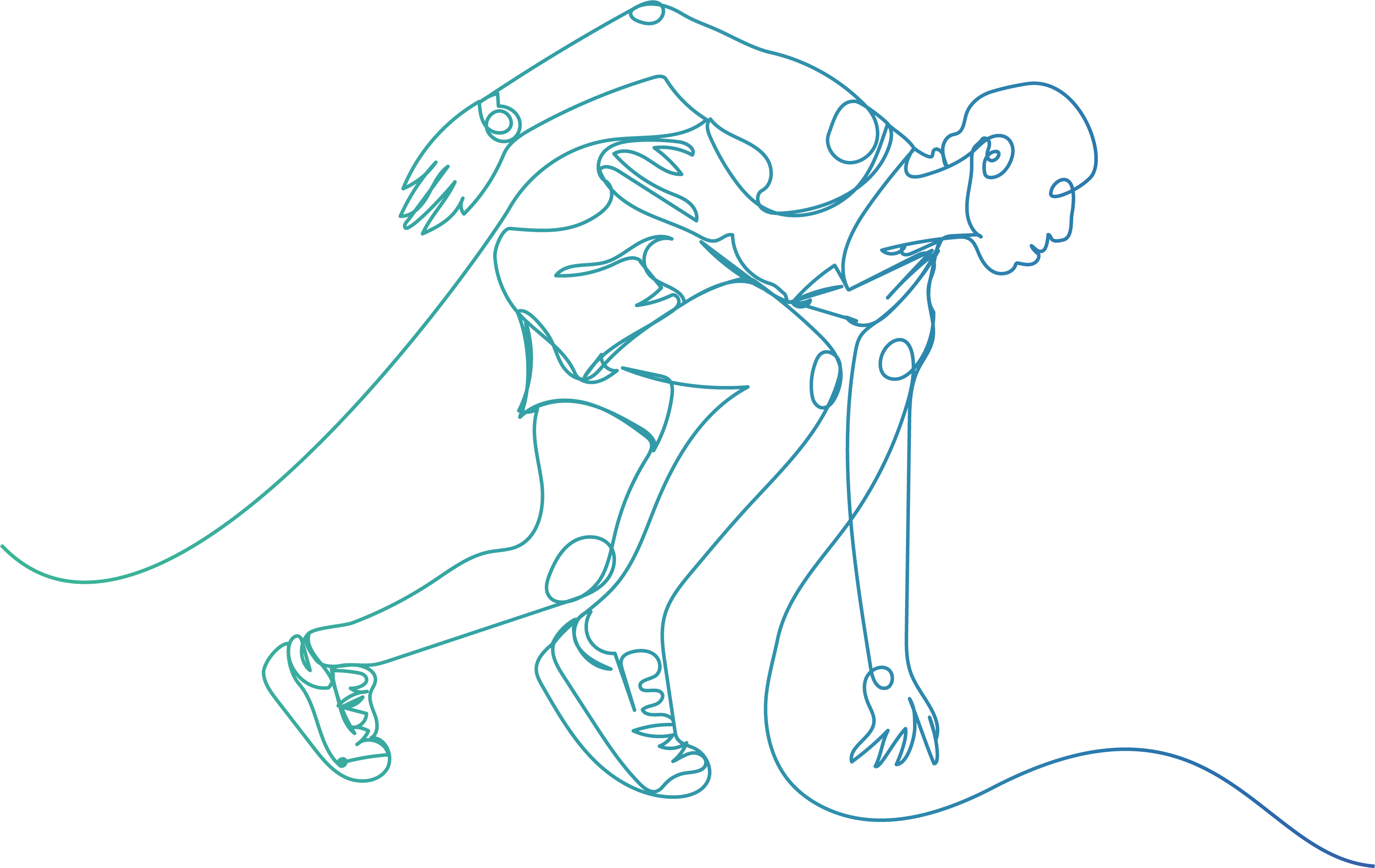 Läufer im Startblock, einstrichig, blau-grün